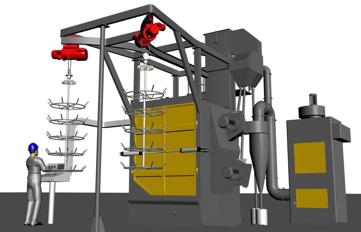 吊鉤式拋丸機(jī)三維示意圖 吊鉤式拋丸機(jī)三維示意圖